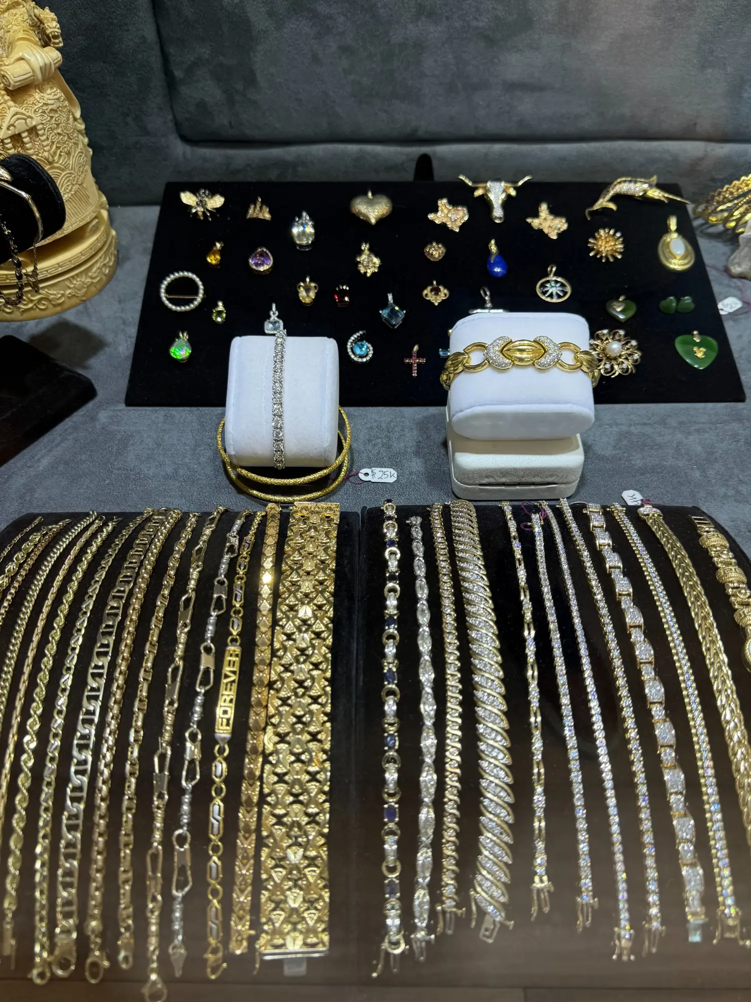 Gold and diamond jewelry displayed in the shop