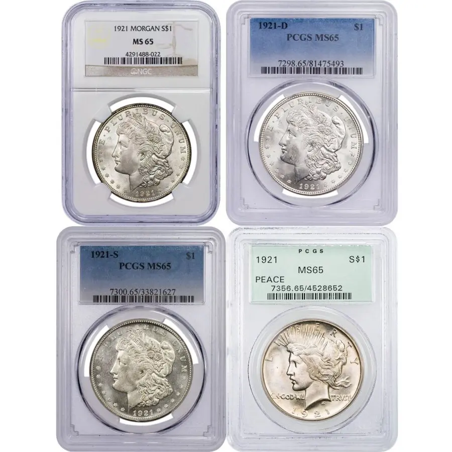 Certified Morgan and Peace silver dollars